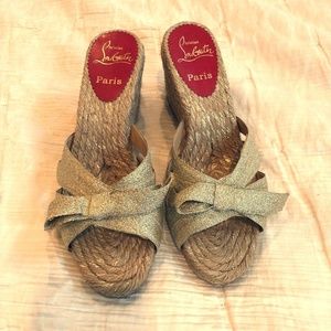 Christian Louboutin Gold Grosgrain Espadrille Bow